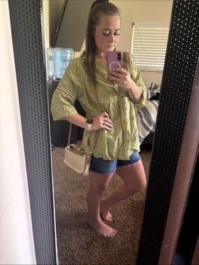 Cherry Betty Boho Lace-Trim Top in Light Green